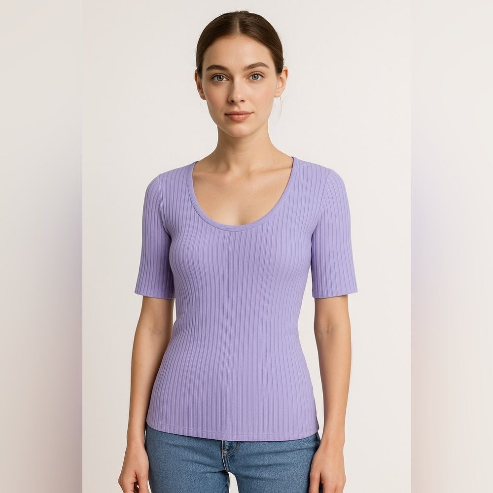 Hansen &‎ Gretel Scoop Neck Ribbed Knit Top Lilac Size XXS
